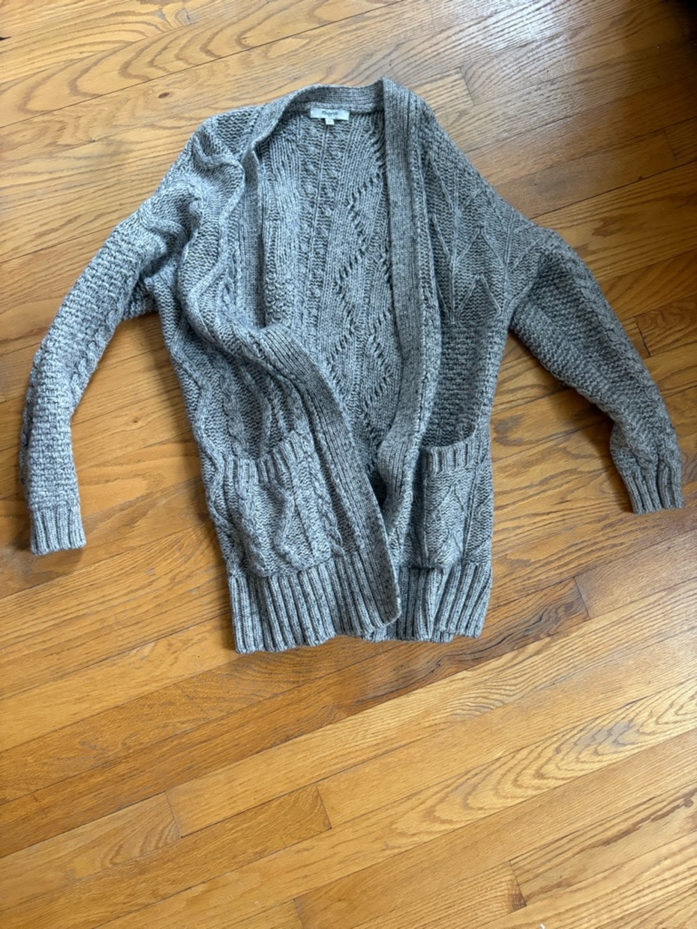 Madewell Heather Gray Cable-Knit Open Cardigan